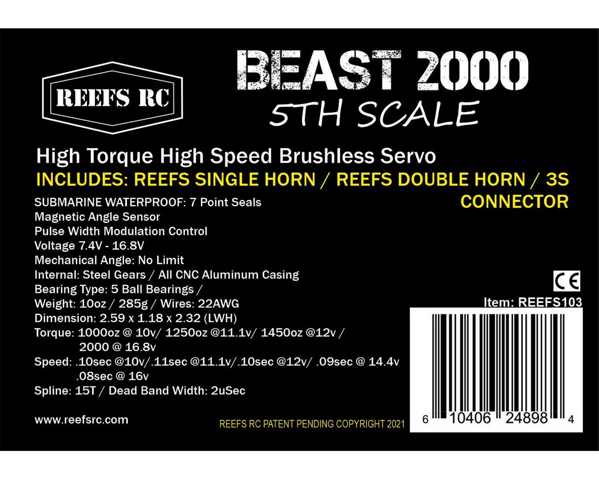 Reefs RC Beast 2000 Waterproof Digital 1/5 Scale Brushless Servo (High Voltage) 7 Reefs RC Beast 2000 Waterproof Digital 1/5 Scale Brushless Servo (High Voltage) - Image 5