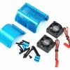 YEAH RACING 1/8 Twin Fan Aluminum Heat Sink W/2 Fans (Blue) (40.8mm Diameter) -Futaba Shop yea ya 0261bu